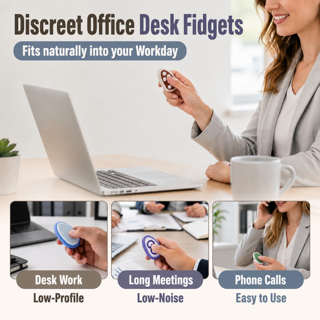 Fidget Toys Adults Stress Relief: 8 Pack Dual-Sided Fidget Stones - Sensory Calming Desk Toys - Pocket Hand Fidgets for Tension Relief, Work & Travel - Gifts for Coworkers & Friends image 3