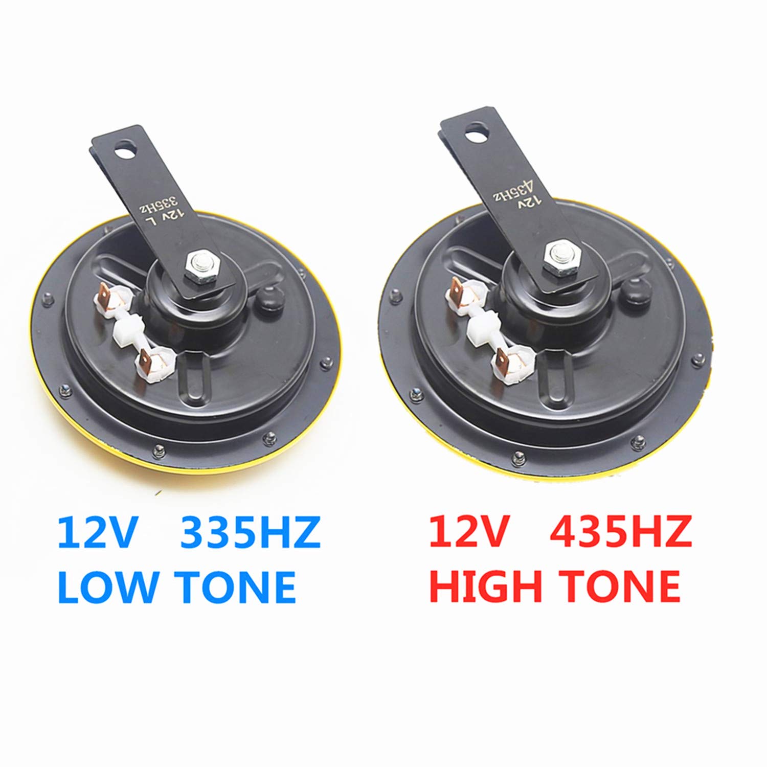 Clacson Elettrico 135DB per Auto con Doppio Disco e Staffa di Protezione Gialla - Per 12V Auto, Camion, SUV, Moto