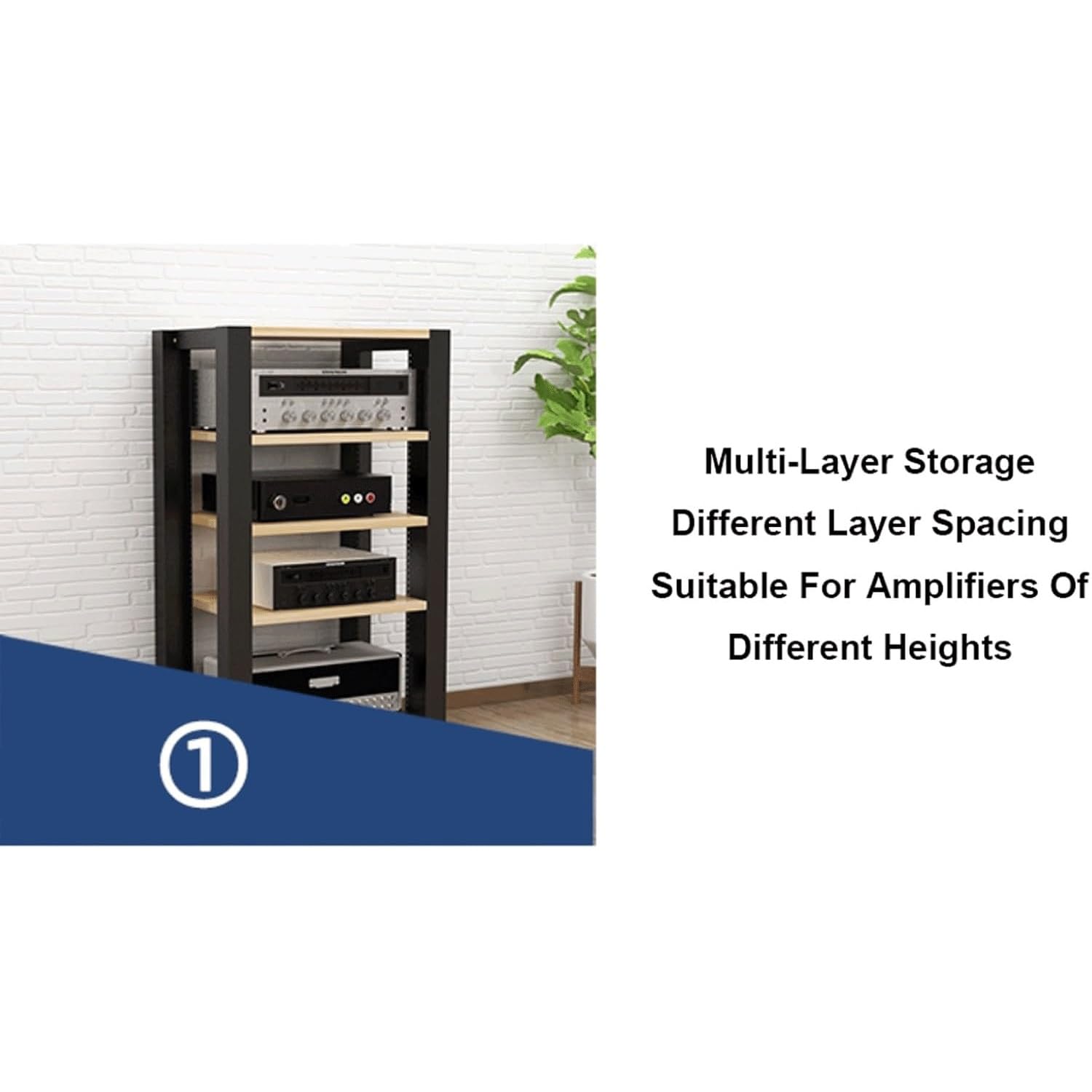 Scaffale aperto regolabile a 3 ripiani, versatile per HiFi, video e decorazioni per la casa, design in metallo nero e legno, perfetto per organizzare piccoli spazi