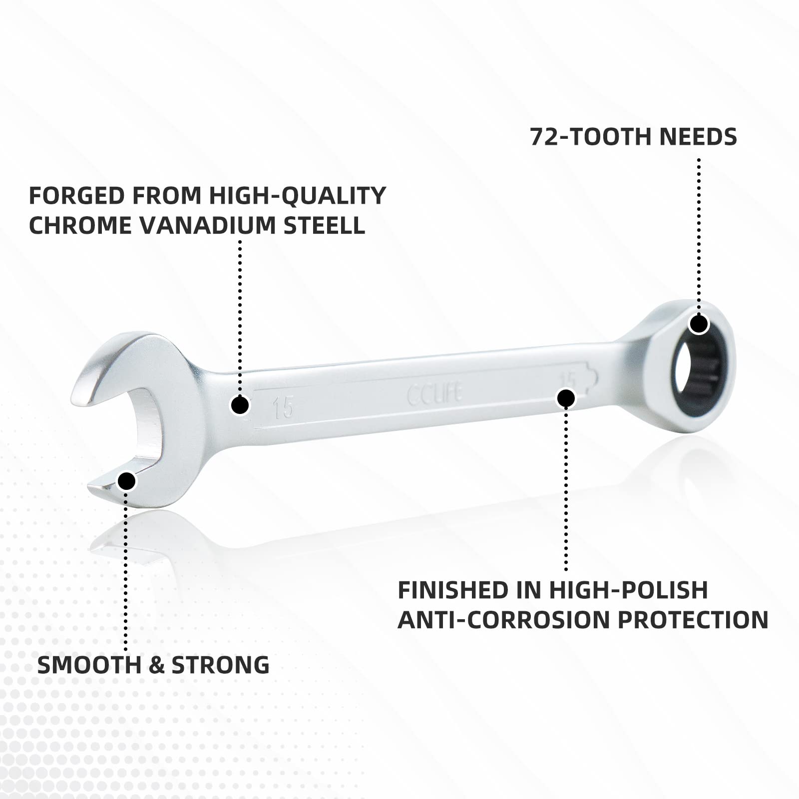 CCLIFE Set Chiavi a Cricchetto, 12 Pezzi 8-19 mm Cr-V 72 Denti