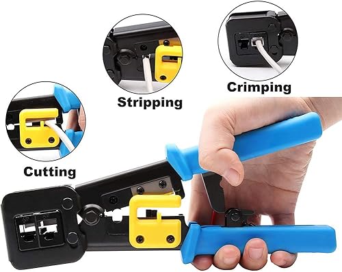 Miniatura 4 de Herramienta de crimpado RJ45 Ethernet para conectores de paso Cat6 Cat5 Cat5e RJ45 y extremos regulares R11RJ12 con 50 conectores, 50 cubiertas y
