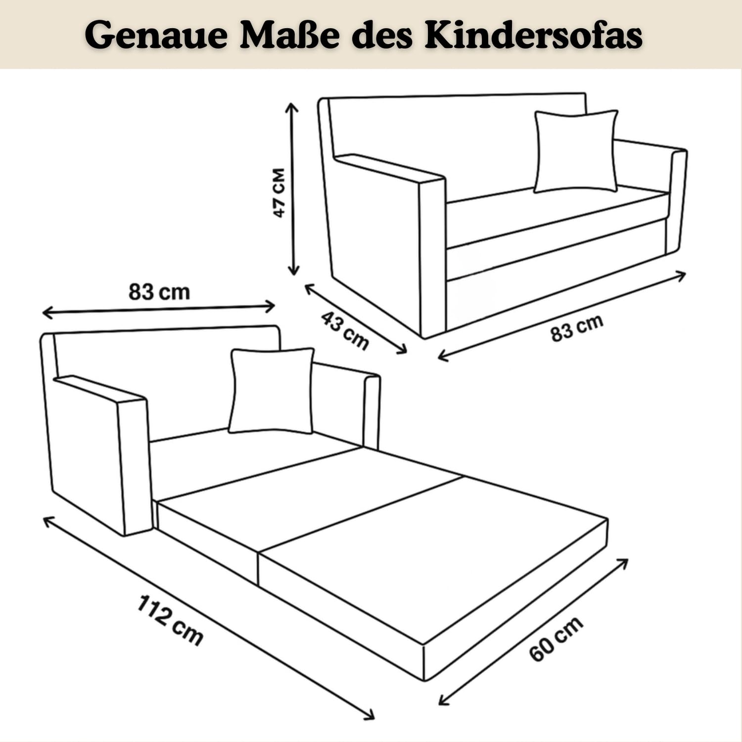 FORTISLINE - Canapé enfant dépliable 83 x 47 x 43 cm Oeko-TEX – Canapé de jeu pour enfants 2 en 1 – Canapé pour enfant rabattable avec fonction lit – Canapé-lit en mousse – Tissu peluche – Plusieurs