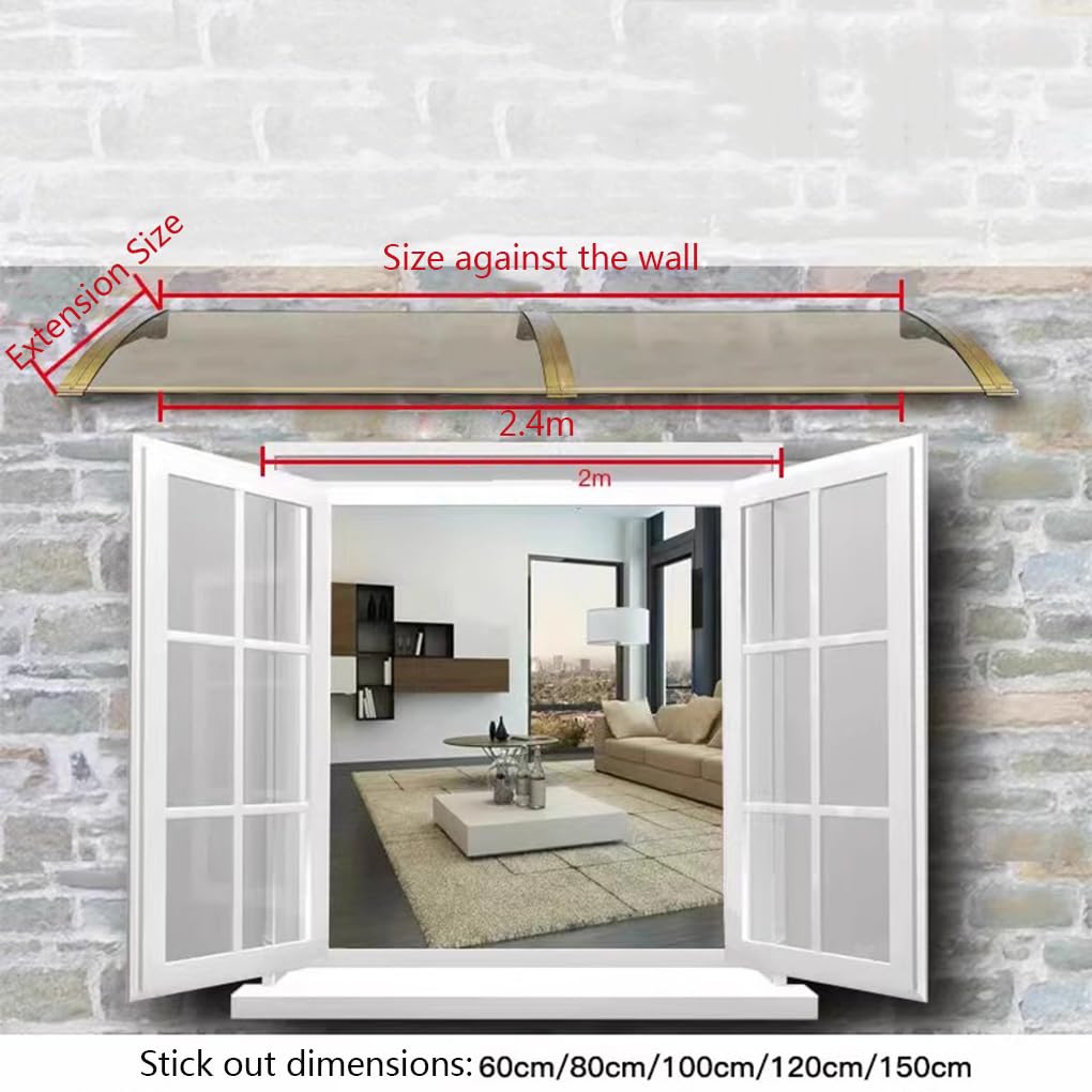 Tejadillo de protección Con guía de agua grande,Toldo Cubierta de Policarbonato cerceta en Jardín,Marquesina para Puertas y Ventanas con Soporte Aluminio Negro (60 x 300cm)