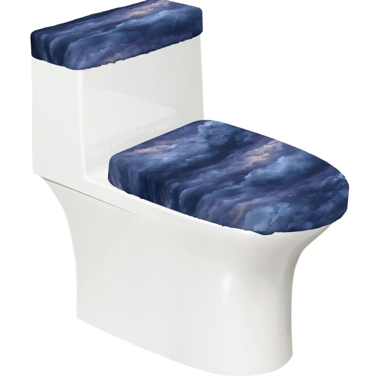 Mrowyc Black Blue-Purple Clouds Printed Toilet Seat Set - Set Of 2 - Universal Toilet Seat Cover - Housewarming Birthday Christmas Gift
