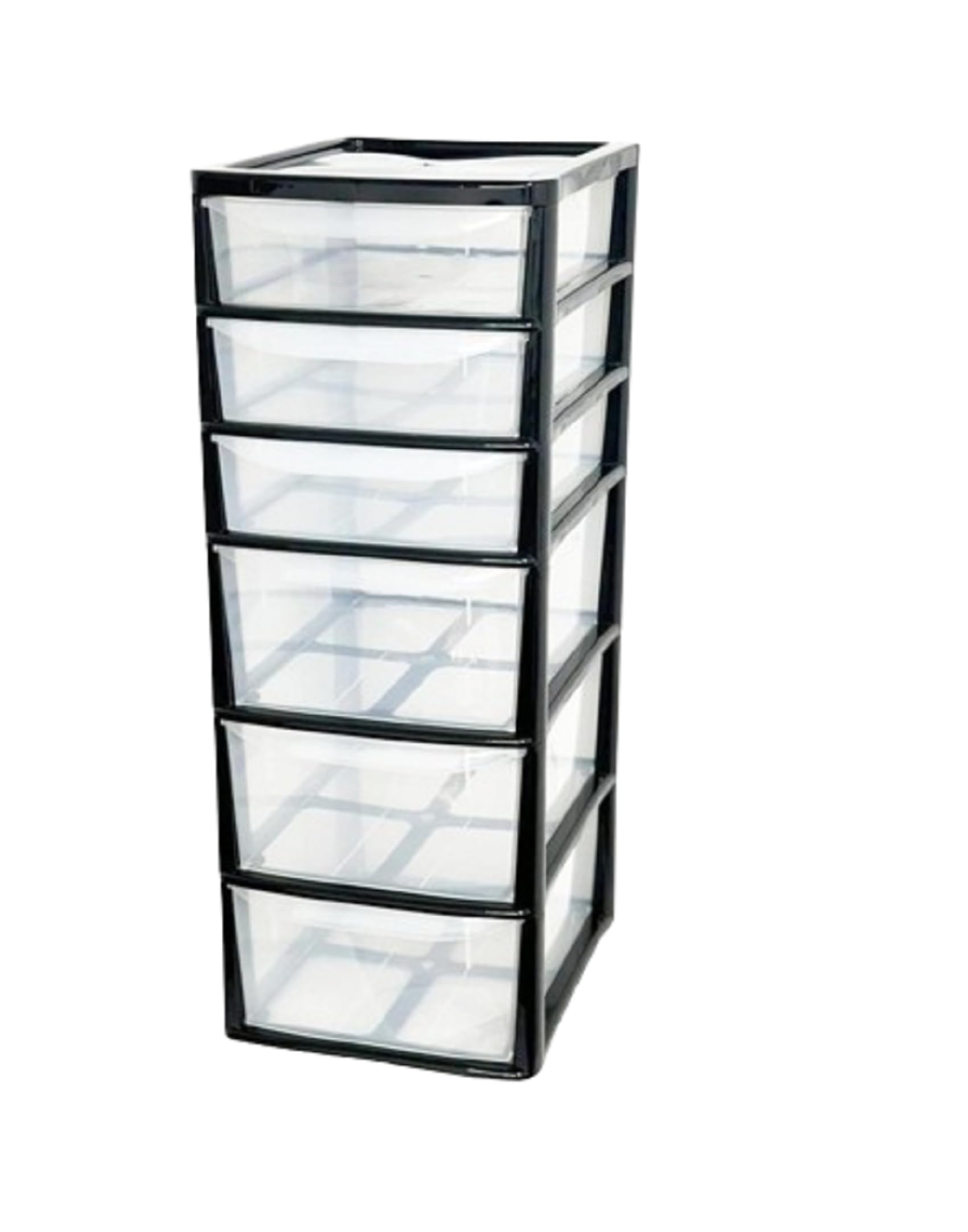 Plastic Storage Drawer Unit Medium Black/Clear| A4 6 TIER (3-Deep, 3-Shallow) Tower Storage Cabinet| Home Office Kitchen School Garage Stationery Craft |35 Depth x 28 Width x 75 Height cm