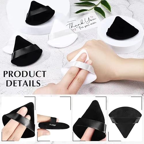 6 Pcs Triangle Powder Puff Makeup Puffs, Washable Reusable Soft Plush Powder Sponge Makeup Foundation Sponge For Eyes And Face Corners Body Loose Powder Wet Dry Makeup Tool (6Pcs Black+Pink) #TOP4
