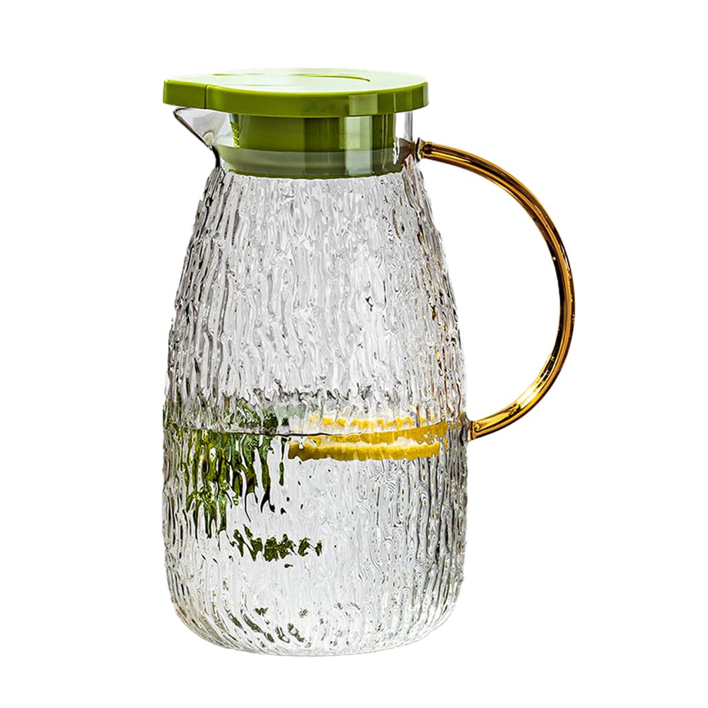 YTSMZX Glass Water Jug Transparent Fridge Fruit Juices Liquors Milk Jug with Lid Heat Resistant Cold Resistant