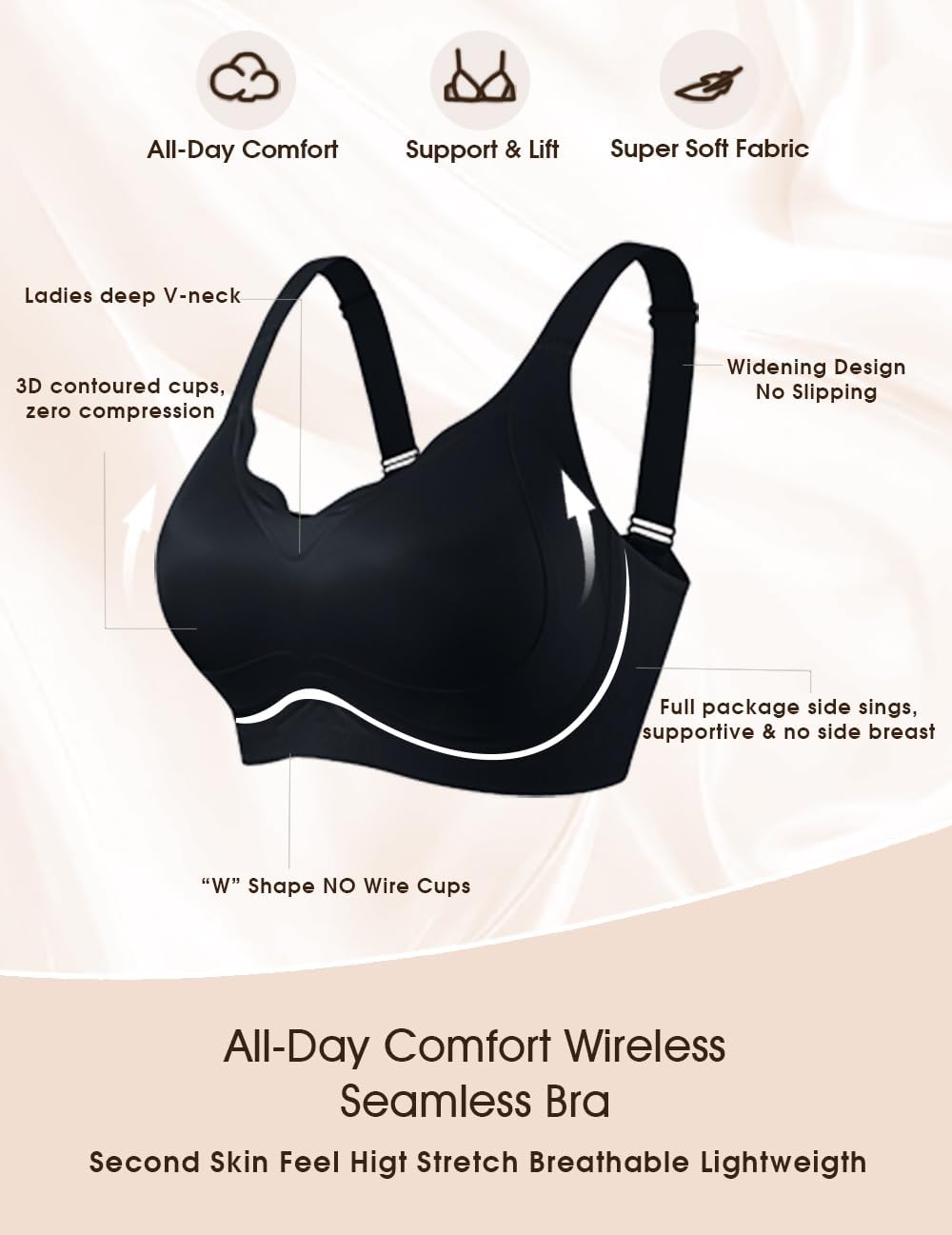 SHIJIALI Womens Wireless Bra Supportive Seamless Bras Full Coverage Push Up Comfortable No Underwire Tshirt Bras - Image 5