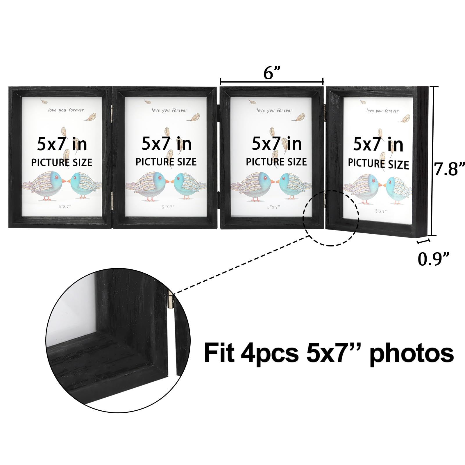 Rour - Cornice Portafoto da Tavolo Pieghevole in Legno con Supporto Frontale in Vetro, 12,7 x 17,8 cm, Colore: Venatura