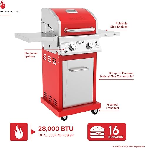Miniatura 2 de Nexgrill Parrilla de Gas Deluxe de 2 Quemadores con Rejilla de 401 Pulgadas Cuadradas, 28000 BTU, Panel de Control de Acero Inoxidable y Mesa