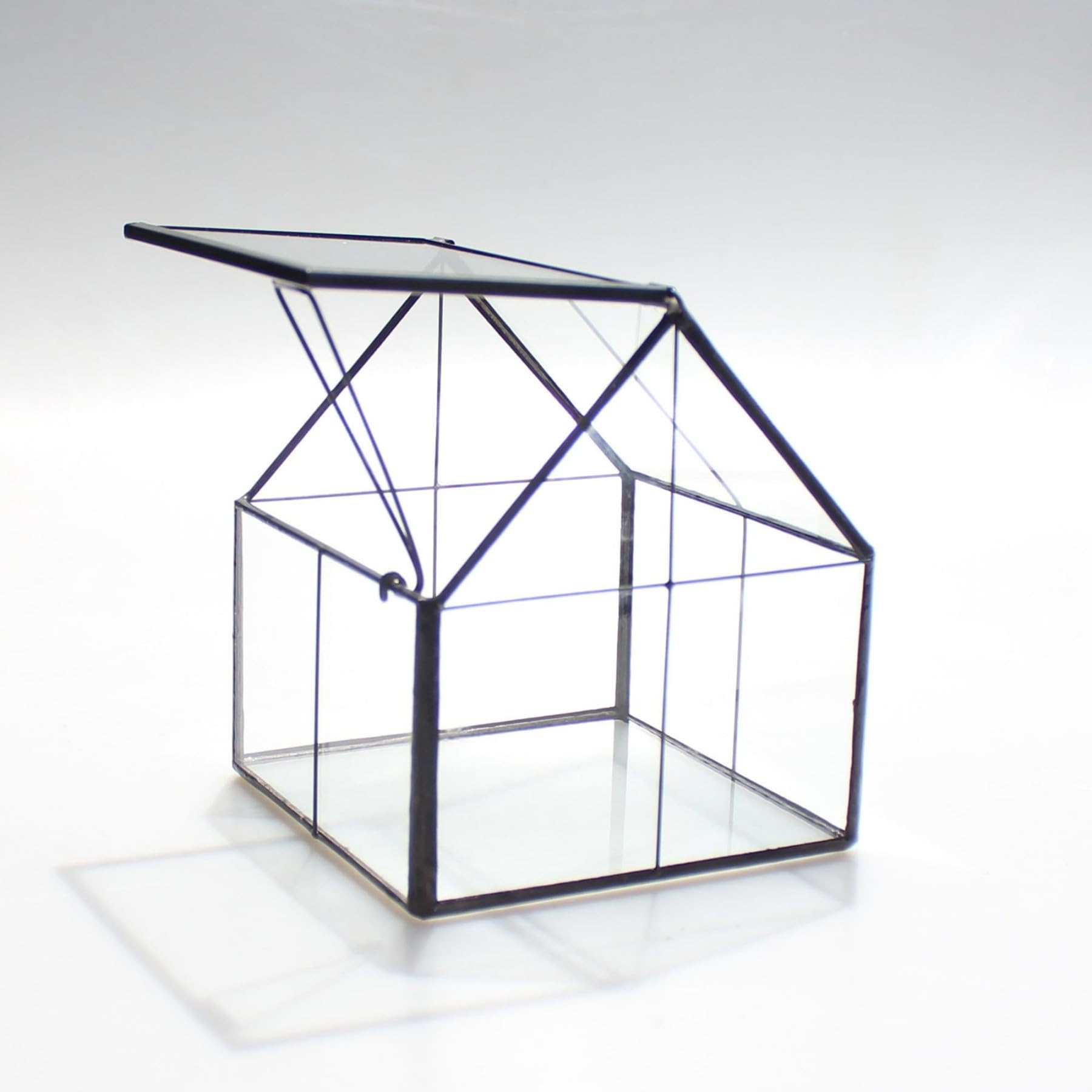 NCYP 10,8x10,8x12,5 cm Mini Noir Terrarium Géométrique en verre avec couvercle Fait à la main, Pour petites plantes succulentes, Décoration de table pour la maison jardin bureau (Terrarium Uniquement)