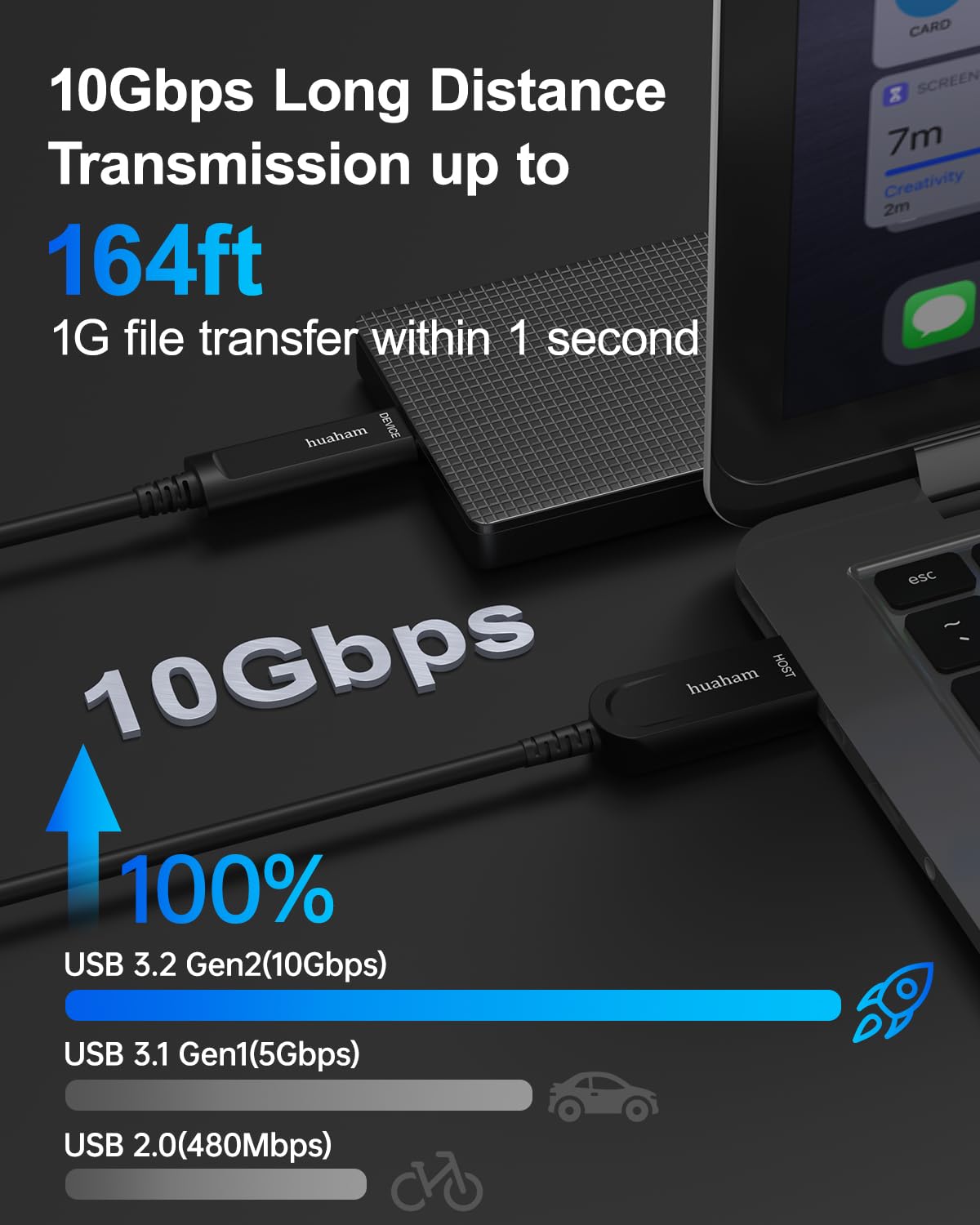 Cavo in fibra ottica da USB A a USB C, 10 m, cavo USB 3.2 Gen2 USB C da 10 Gbps, cavo ultra sottile e a lunga distanza di tipo C con chip SiliconLine tedesco per fotocamera Logitech 4K, VR/AR