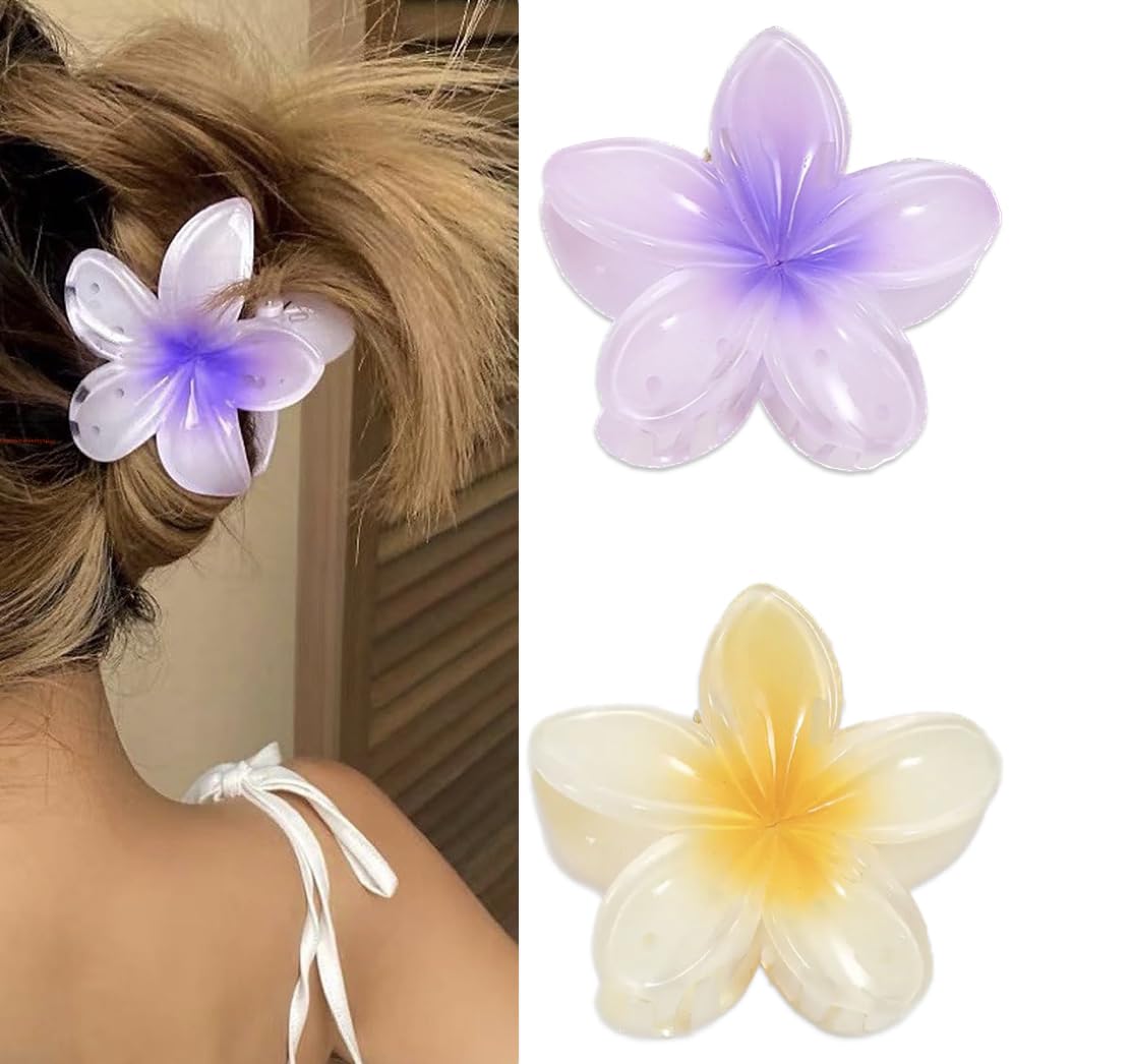 2 Adet Mor Beyaz, Lotus Saç Tokası Kadın Saç Tokası Lotus Çiçeği Toka, Büyük Boy 8 CM (Mor ve Beyaz Renk)