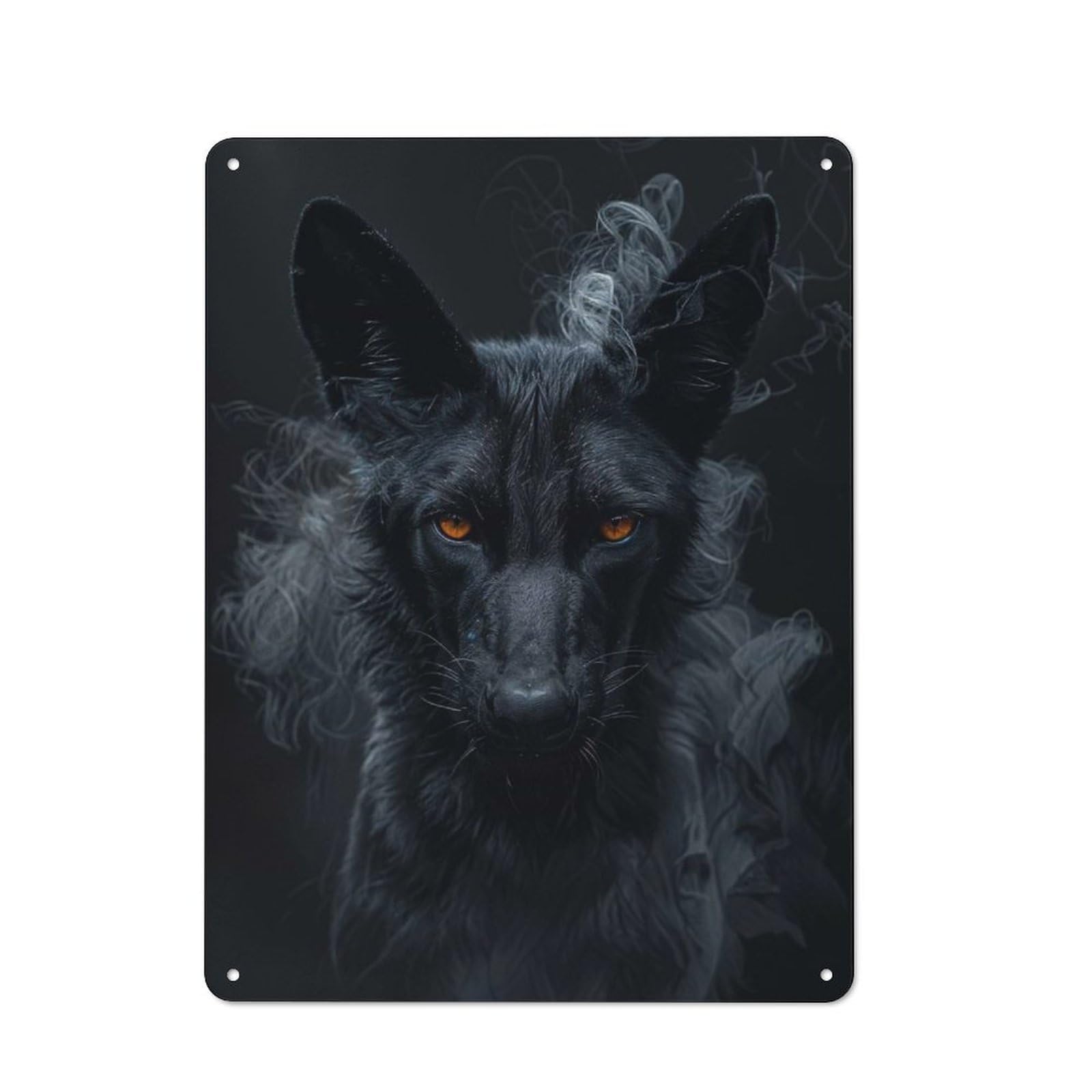 Junmoney African Wild Dog In Smoke Classic Metal Wall Decor 40X30cm, Decorative Metal Sign For Workspace, Cafe, Shop Or Desk Area