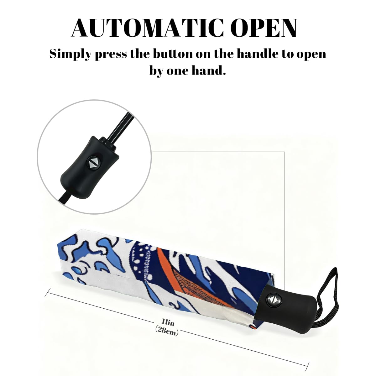 Ombrello pieghevole tradizionale giapponese con onde solari, compatto, antivento, impermeabile, con protezione UV, rivestimento nero, leggero, 8 costine, portatile, per pioggia e sole