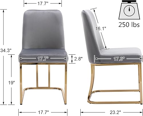 Miniatura 9 de VESCASA Sillas de comedor tapizadas de terciopelo con respaldo, sillas de comedor modernas de mediados de siglo con marco de metal dorado para