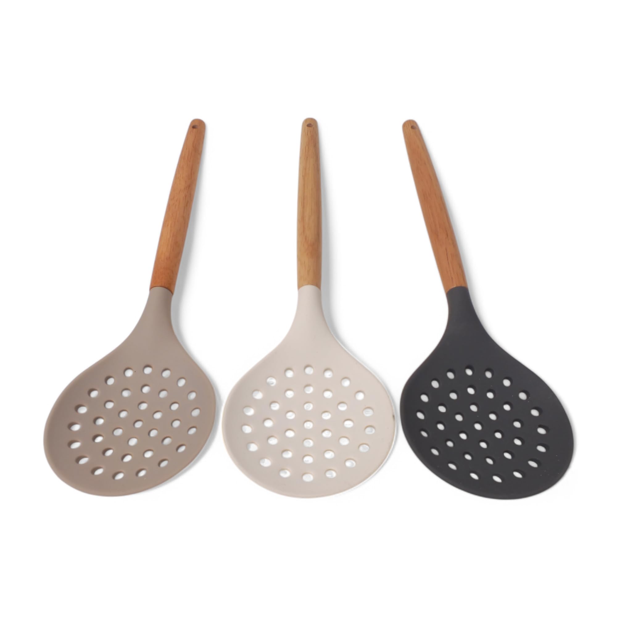 Deconox Bambu Saplı Silikon Kevgir, Bambu Uzun Silikon Geniş Kevgir 27cm 3 Renk Seçenekli (KREM)