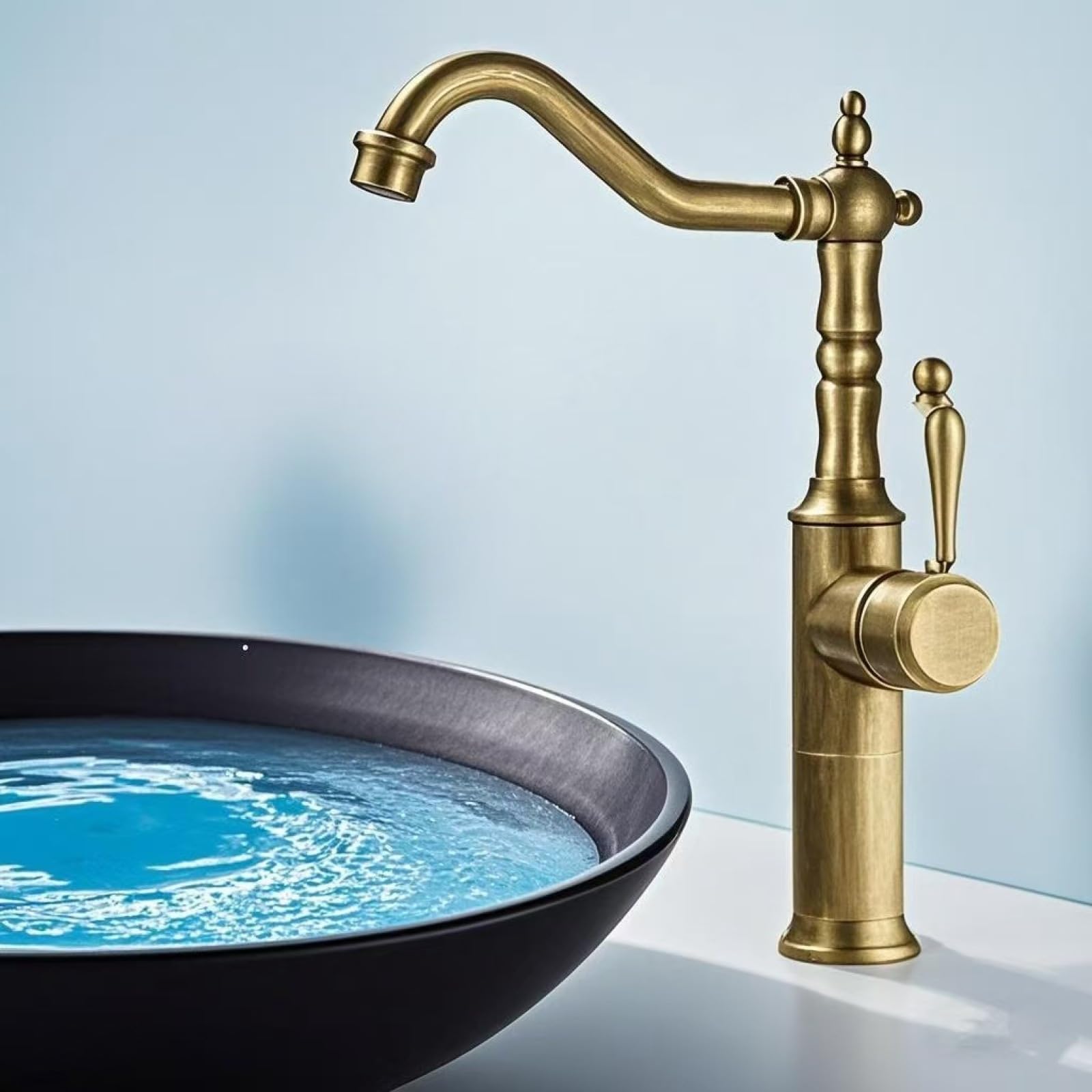 Fanjubei Antique Color [High] Kitchen All-Copper Classic Sink Vegetable Basin Creative Hot And Cold Water Faucet, Antique Style [High]