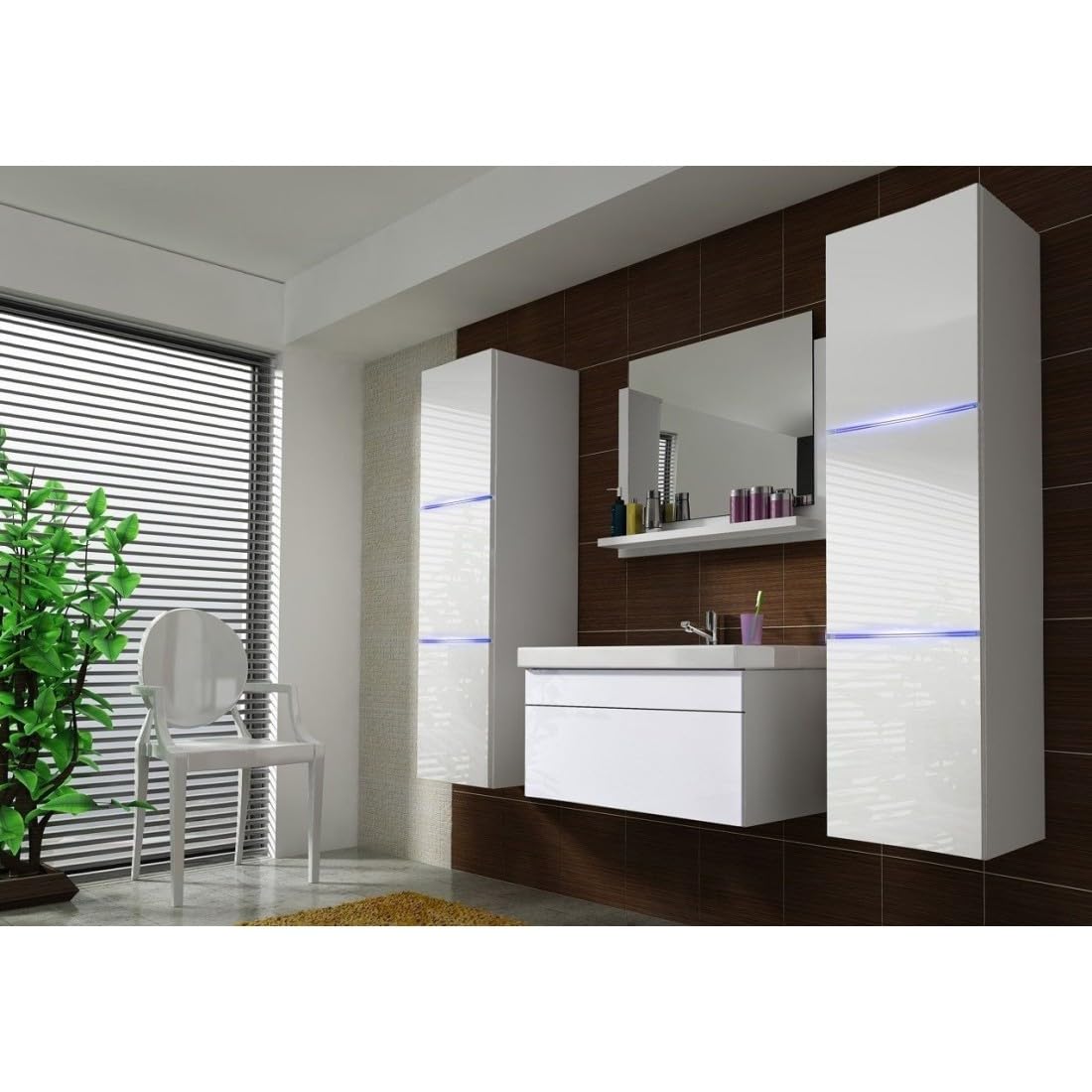 Meublorama Mobile sottolavabo sospeso 80cm Collezione Raven, Colore Bianco Opaco e Lucido, Ideale per Un Bagno di Design