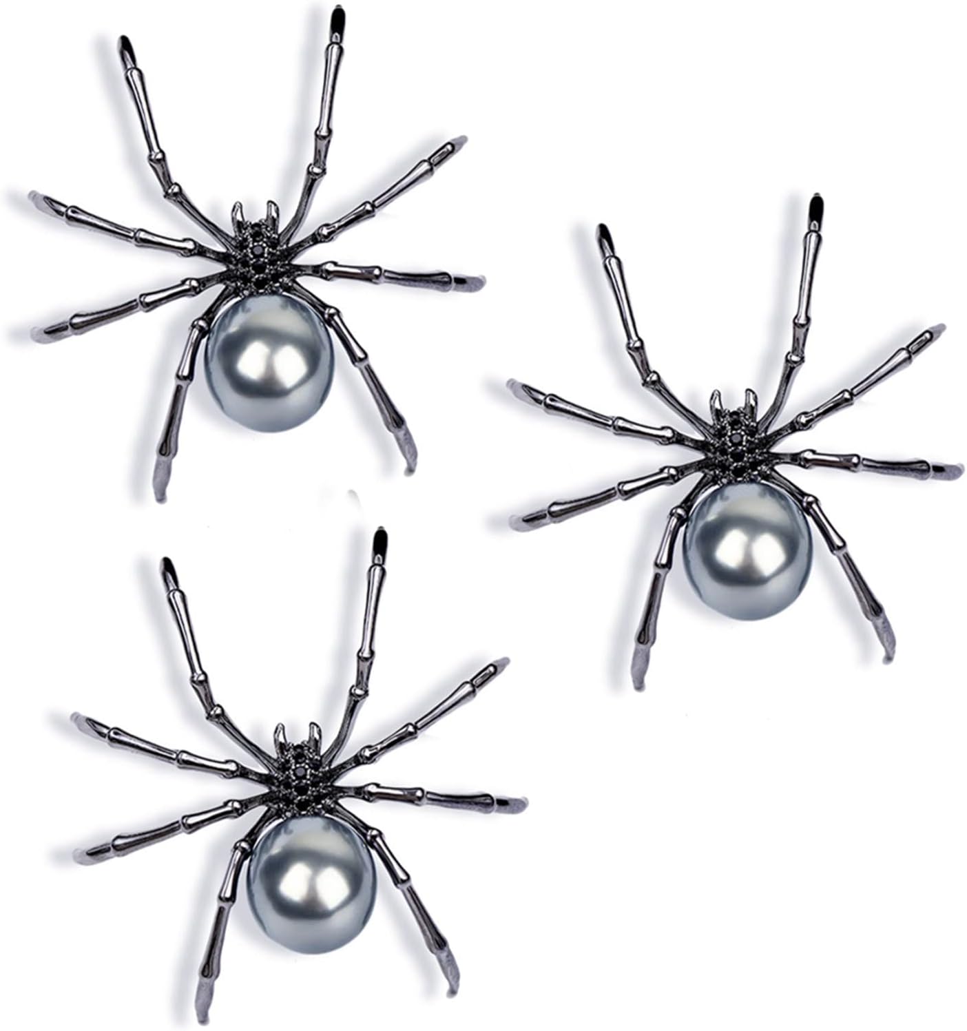 2-3Pcs Punk Spider Crystal Bead Brooch Pin Set for Women Men Rock Gothic Faux PearlAnimal Backpack Scarf Shirt Bag Hat Shawl Pin Bar Party Halloween Body Jewelry Gift