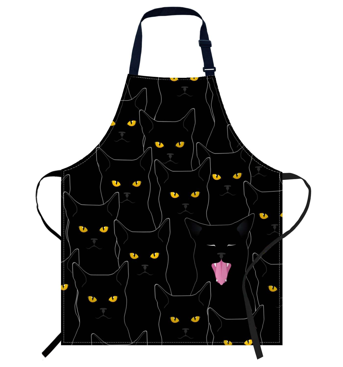Smooffly Adjustable Black Cat Apron for Cooking Cooking Women Men Home Kitchen Restaurant Cafe Baking Gardening BBQ Black Cat, Black cat