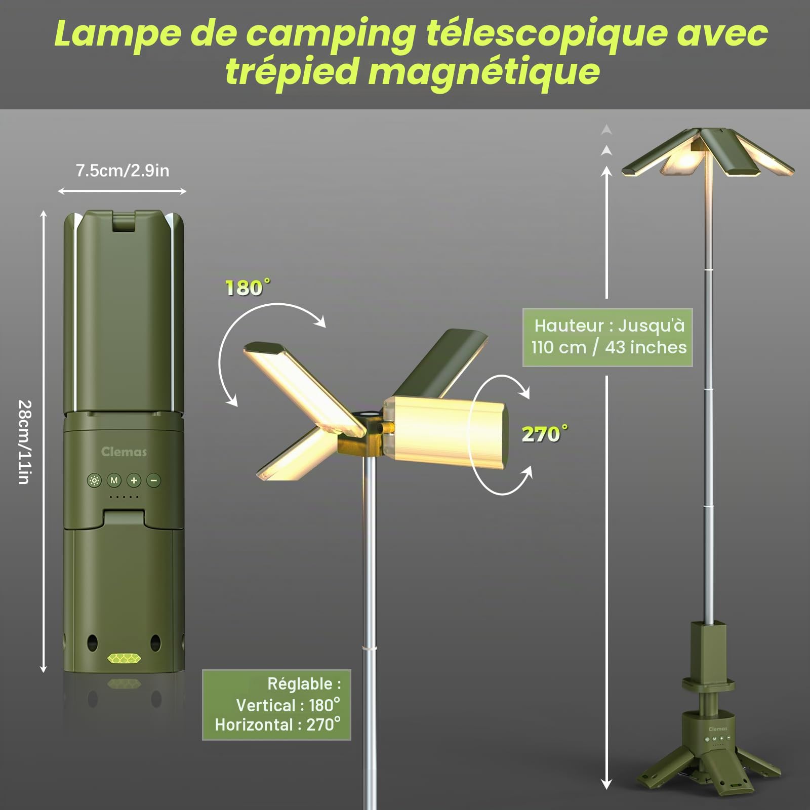 Lampes de camping télescopiques rechargeables 14 000 mAh LED multifonction Éclairage de chantier sans fil dimmable Lanternes magnétiques 6000LM IPX5