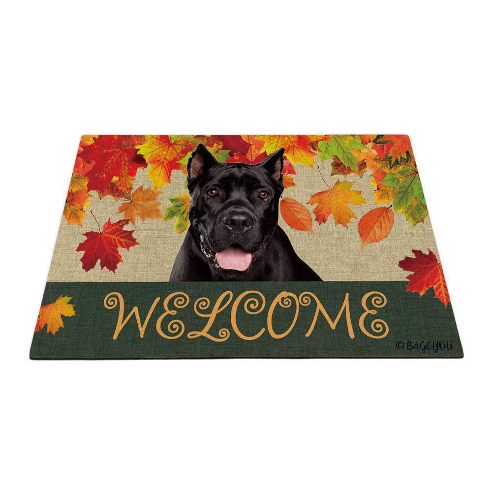 BAGEYOU Welcome Fall with My Favorite Dog Cane Corso Outdoor Doormat Maple Leaf Harvest Season Rustic Decor Porch Rugs Floor Mat 35.4" x 23.6" — image 1