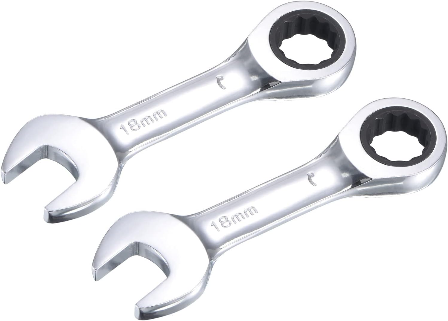 uxcell 19mm Stubby Ratcheting Combination Wrench Metric 72 Teeth 12 Point Box Ended Tools, CR-V 2 Pcs