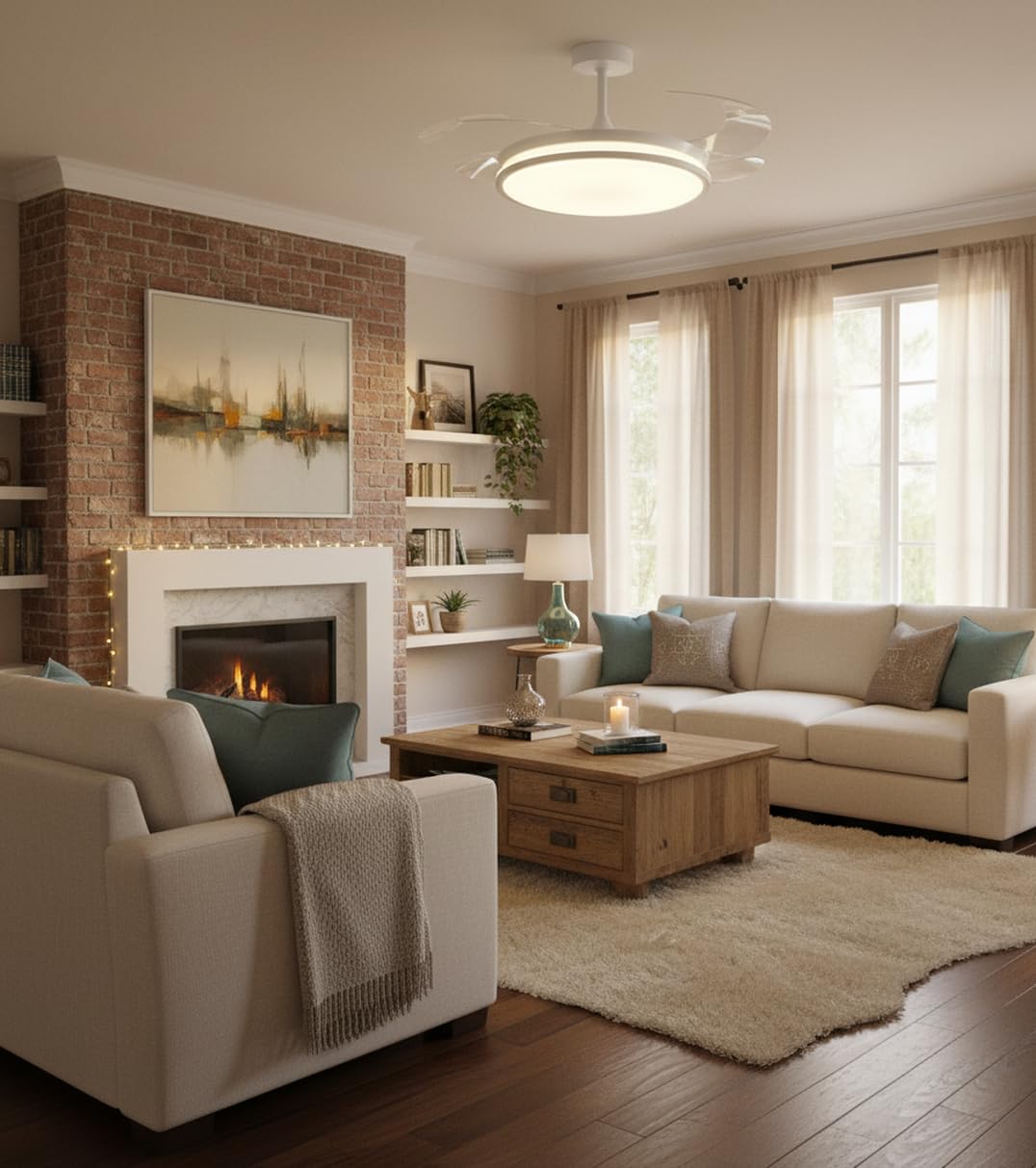 BEL AIR HOME - Ventilateur De Plafond Blanc Moteur DC Avec Pales Deployables Avec Eclairage Led 36w 3000k 4000k 6500k 88222094