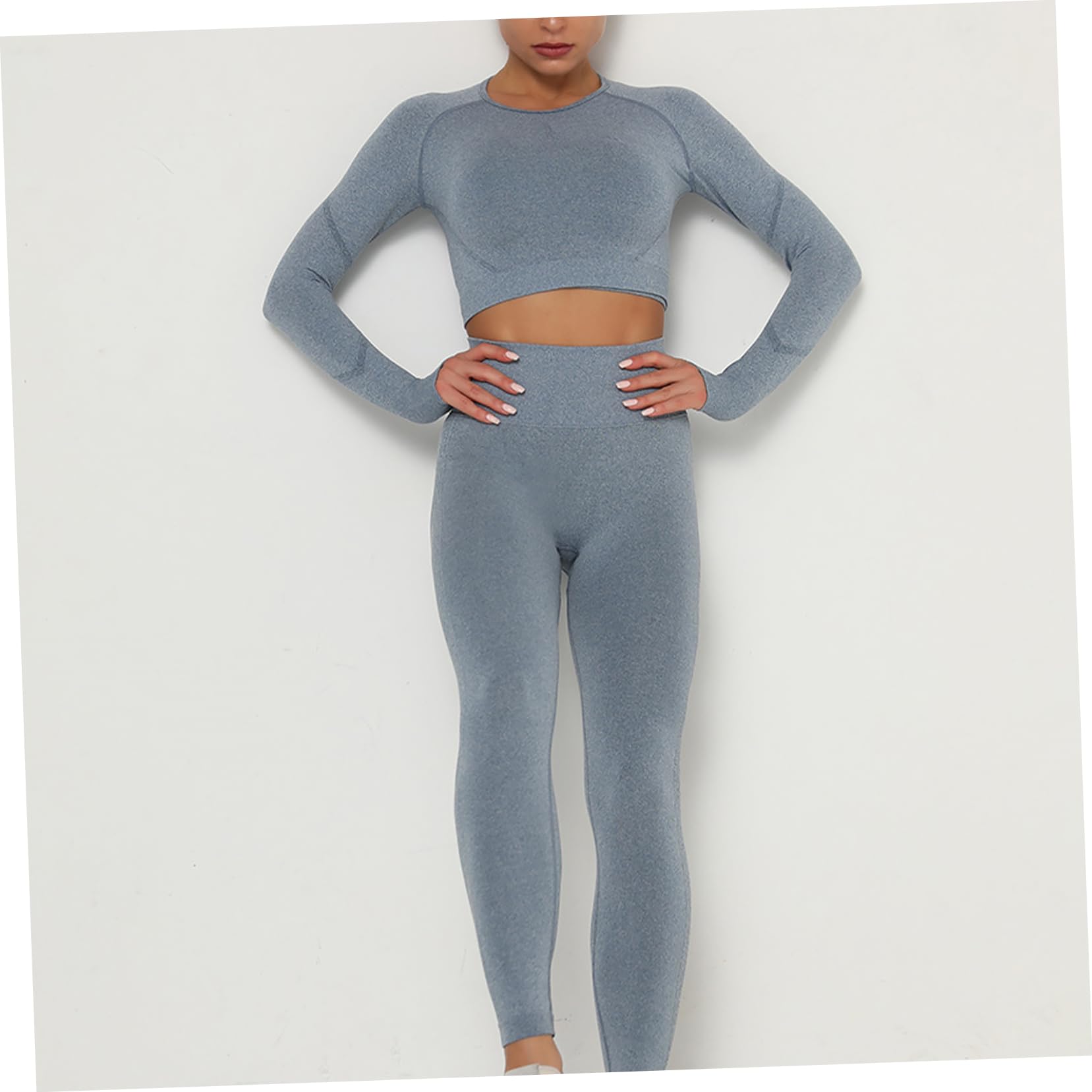 FOMIYES Completo Yoga Donna a Manica Lunga Design a Vita Alta, Senza Cuciture, in Chinlon ed Elastan, Adatto per Jogging e Bici, Elasticità Superiore per Comfort e Movimento