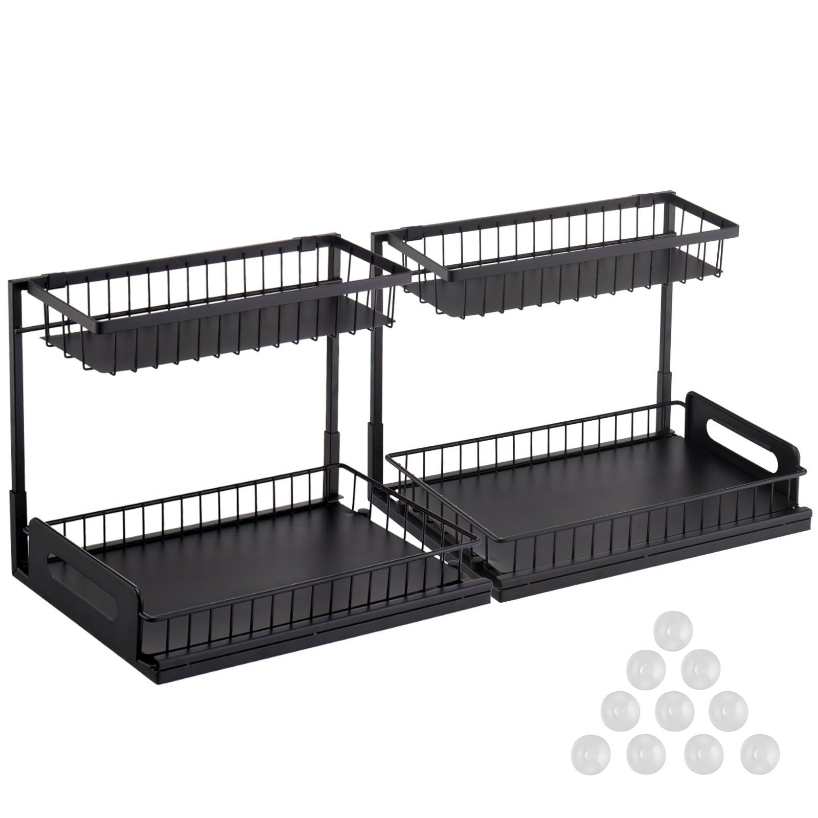 VEVOR 2-poziomowy wysuwany organizer do szafek (25 cm szer. x 35 cm gł.), organizer pod zlewem i przechowywanie, wysuwany organizer do szafek z szufladą, kosz druciany do kuchni, szafki łazienkowej,