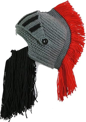 YEKEYI Wig Beard Hat Barbarian Knit Beanie with Facemask Funny Roman Cosplay Knight Helmet