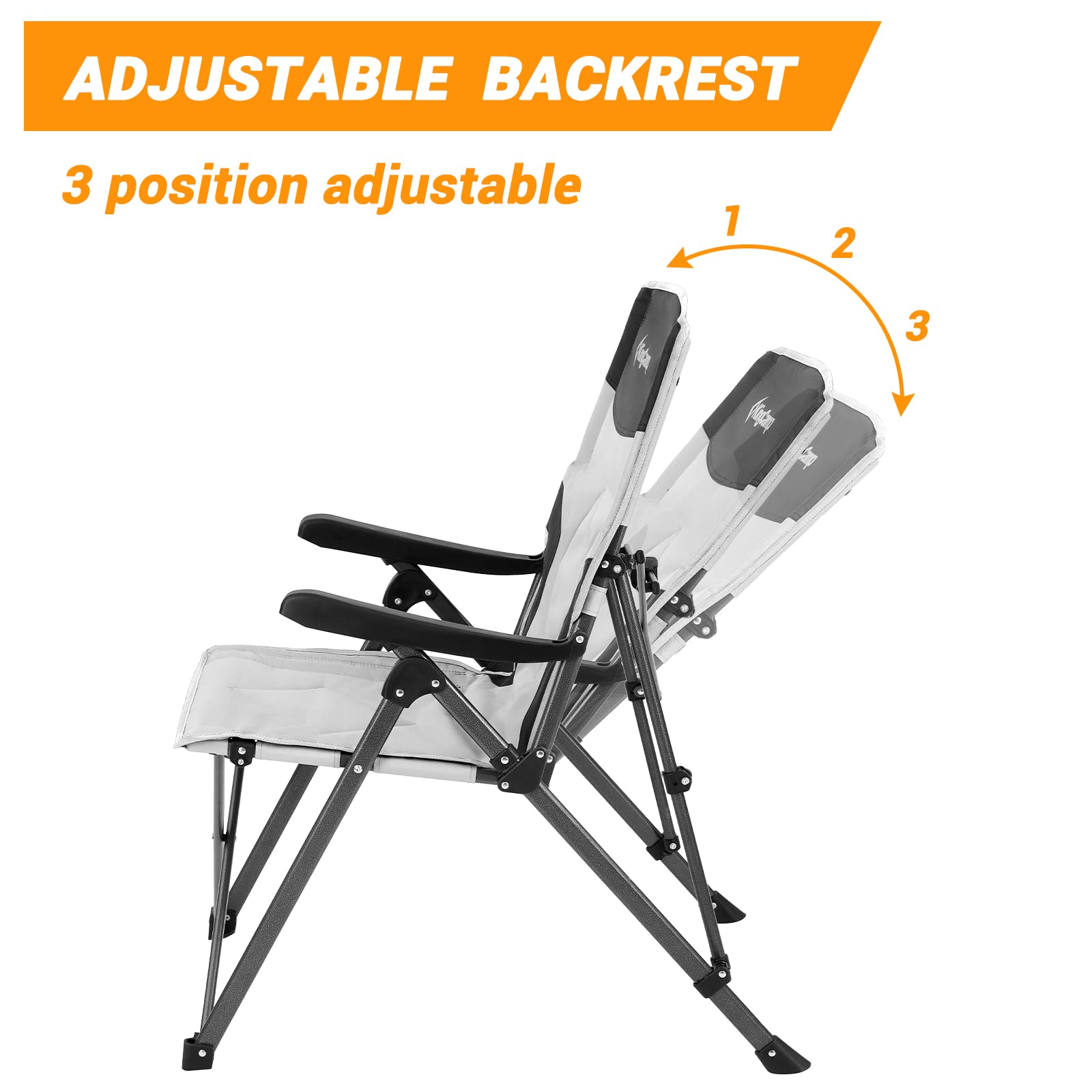 KingCamp 3-Position Adjustable Camping Chairs Heavy Duty High Back Oversized Chairs for Outside Portable Padded Backrest Camp Chair(Black/Grey)