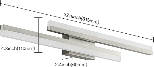 Miniatura 7 de PRESDE Lámpara LED de tocador de 32 pulgadas de níquel cepillado para baño, moderna barra de iluminación de pared de baño sobre espejo