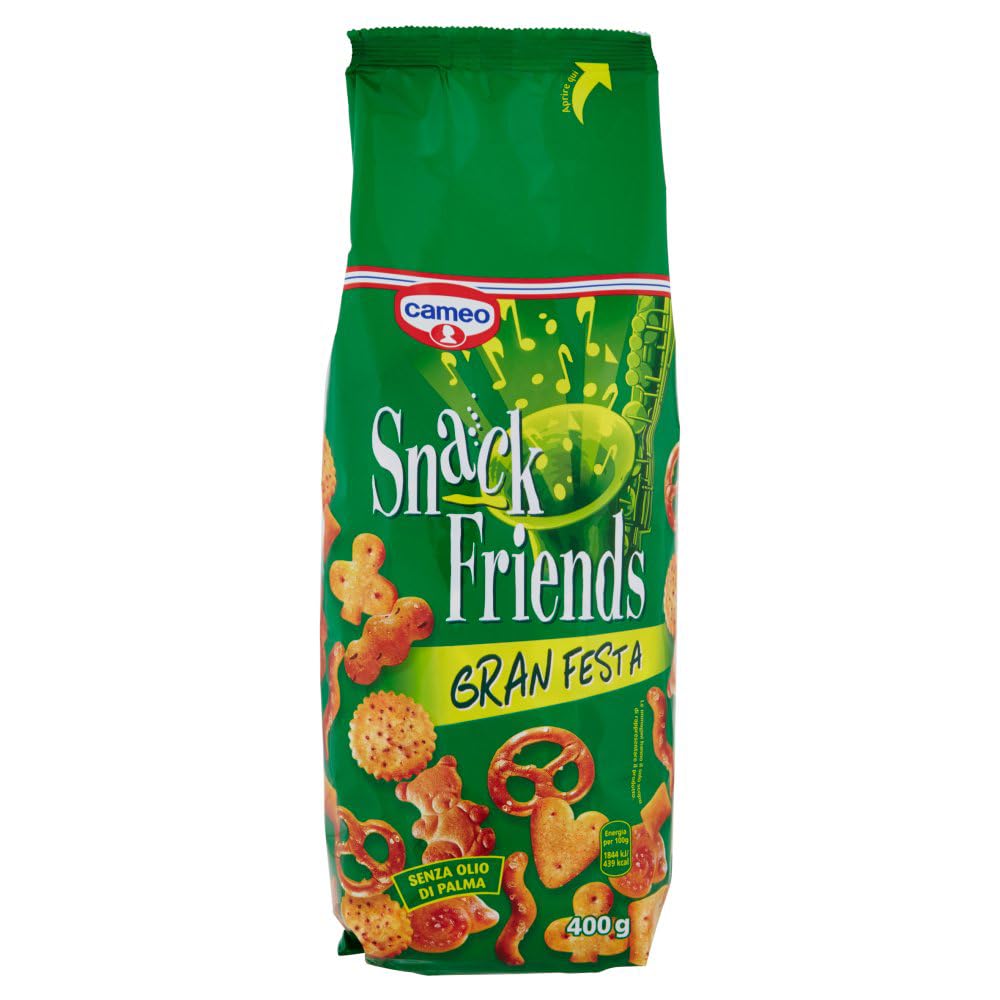 5x Cameo Snack Friends Gran Festa,Mischung aus Brezeln,Salzige Snacks 400g Beutel + Italian Gourmet Polpa di Pomodoro 400g Dose