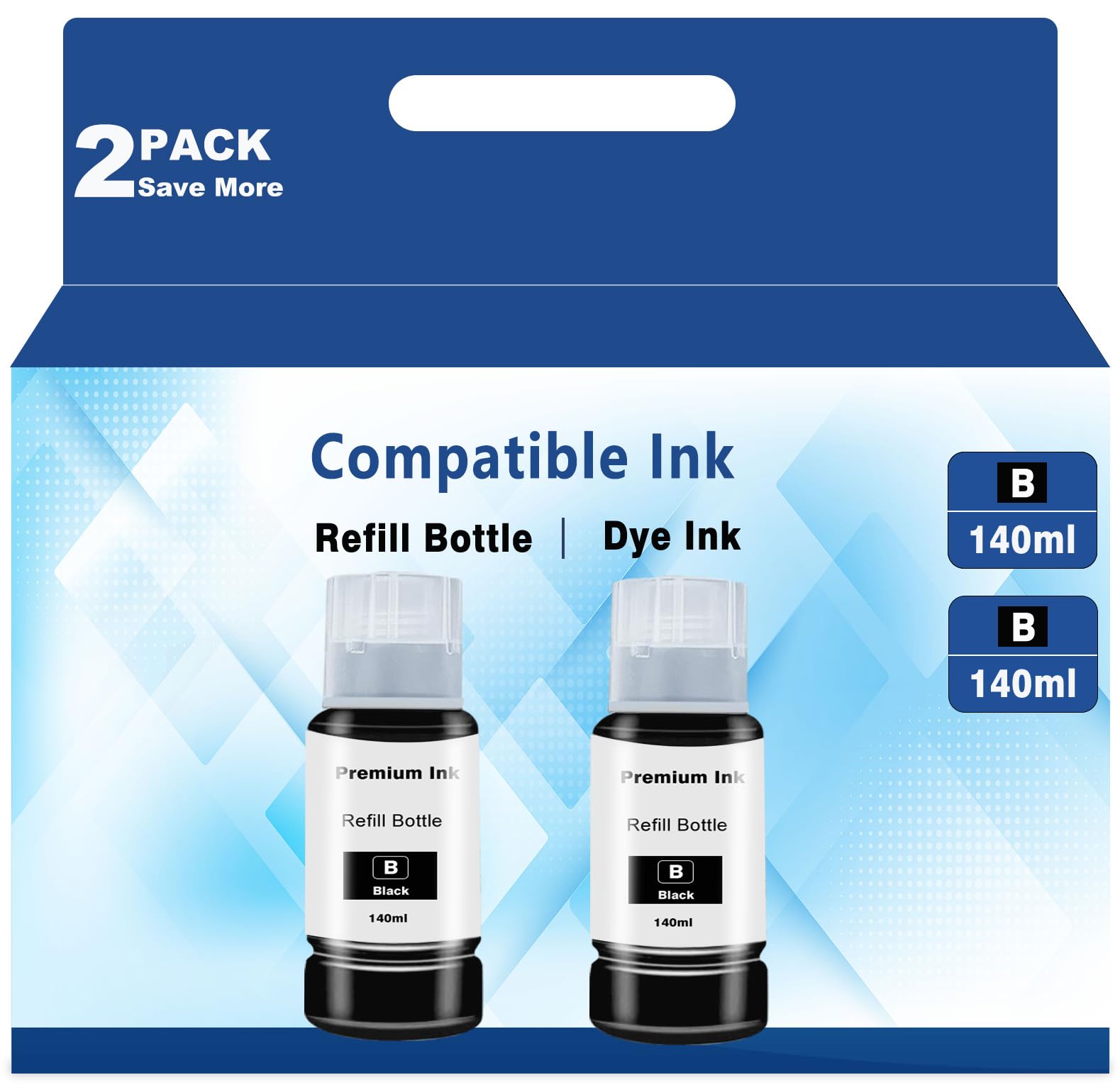 T522 Black High Colour Accuracy Ink Bottles Replacement for Epson T522 T502 Use for Refill EcoTank ET-2803 ET-2800 ET-2720 ET-3750 ET-4800 ET-4700 ET-2750 Printers 2 Bottles