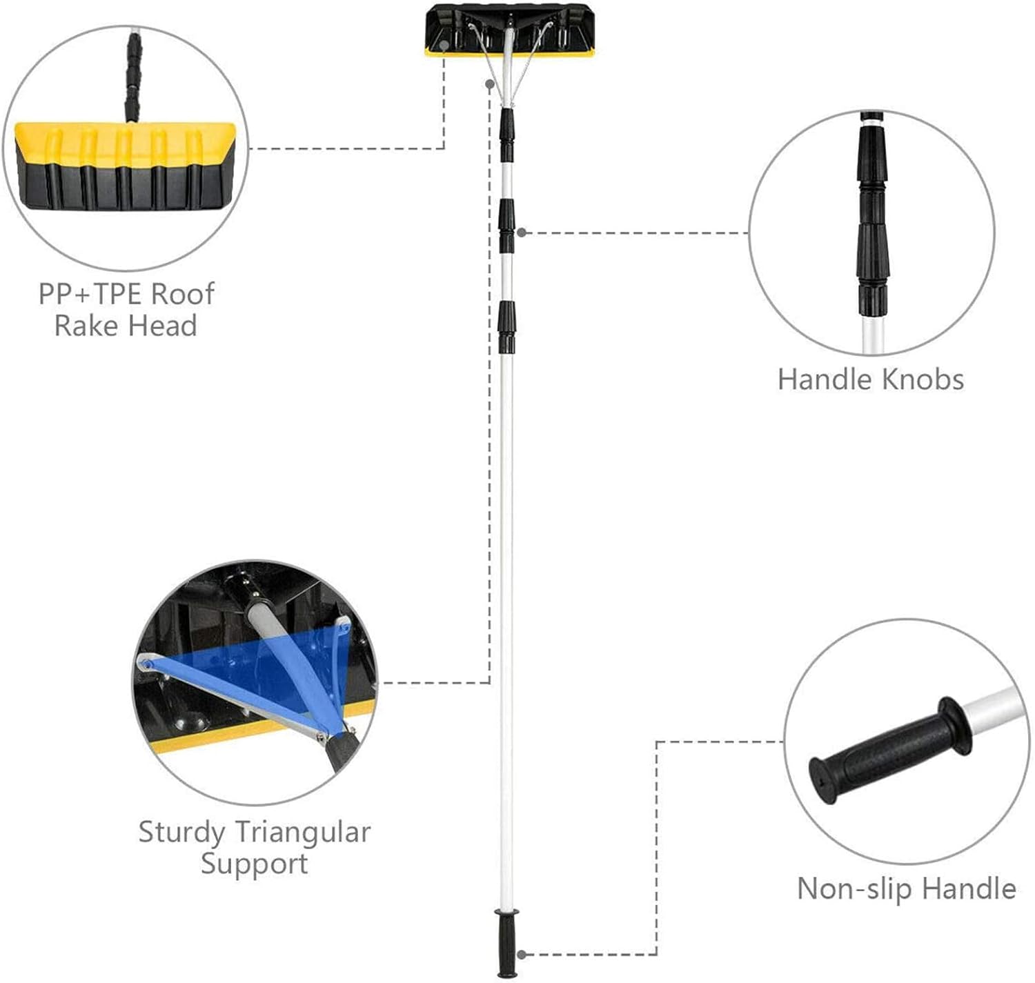 review Roof Snow Rake Removal Tool Large 6Ft- 21Ft Extension Light Weight Aluminum Rake Snow Wet Leaves Debris Removal Tool for Roof Vehicle Housetop Lightweight Scratch Free
