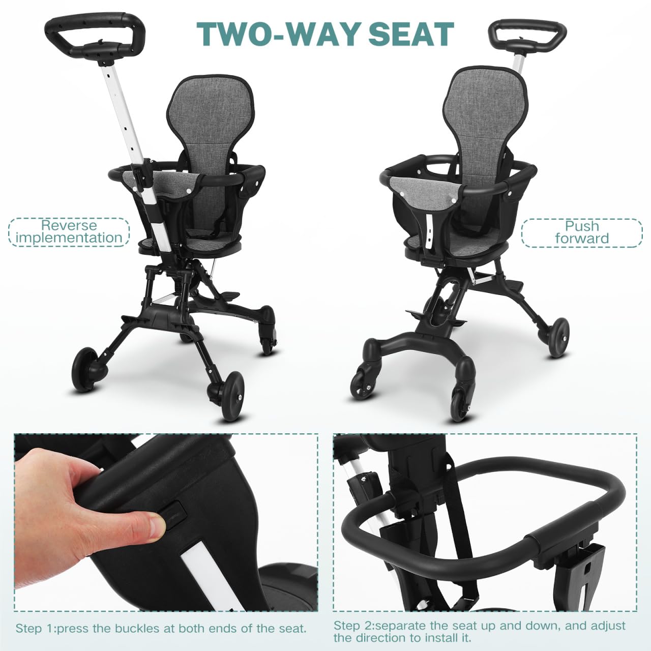 Toyvian Poussette portable ultra légère avec siège paysager haut, poussette de voyage à pliage rapide pour voyages en avion, poignée réglable, sécurité complète pour garçon et fille
