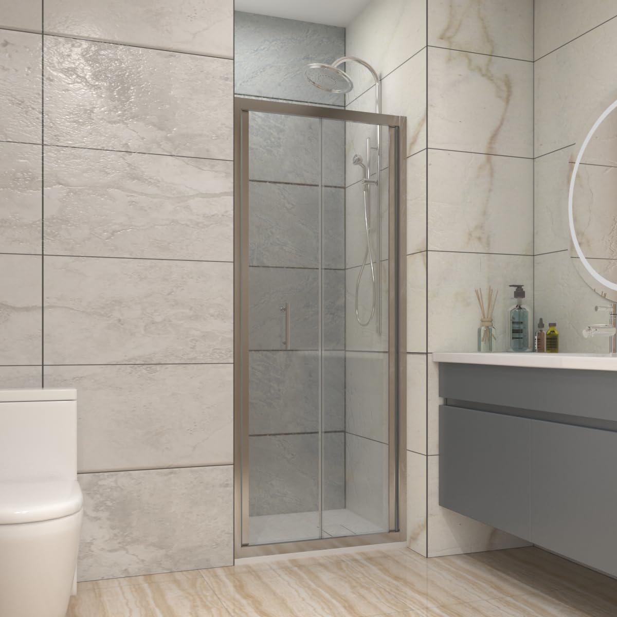 Nrg Chrome 700 X 1900Mm Bathroom Bi- Fold Shower Door For Wet Room Shower Enclosures Framed Space Saving