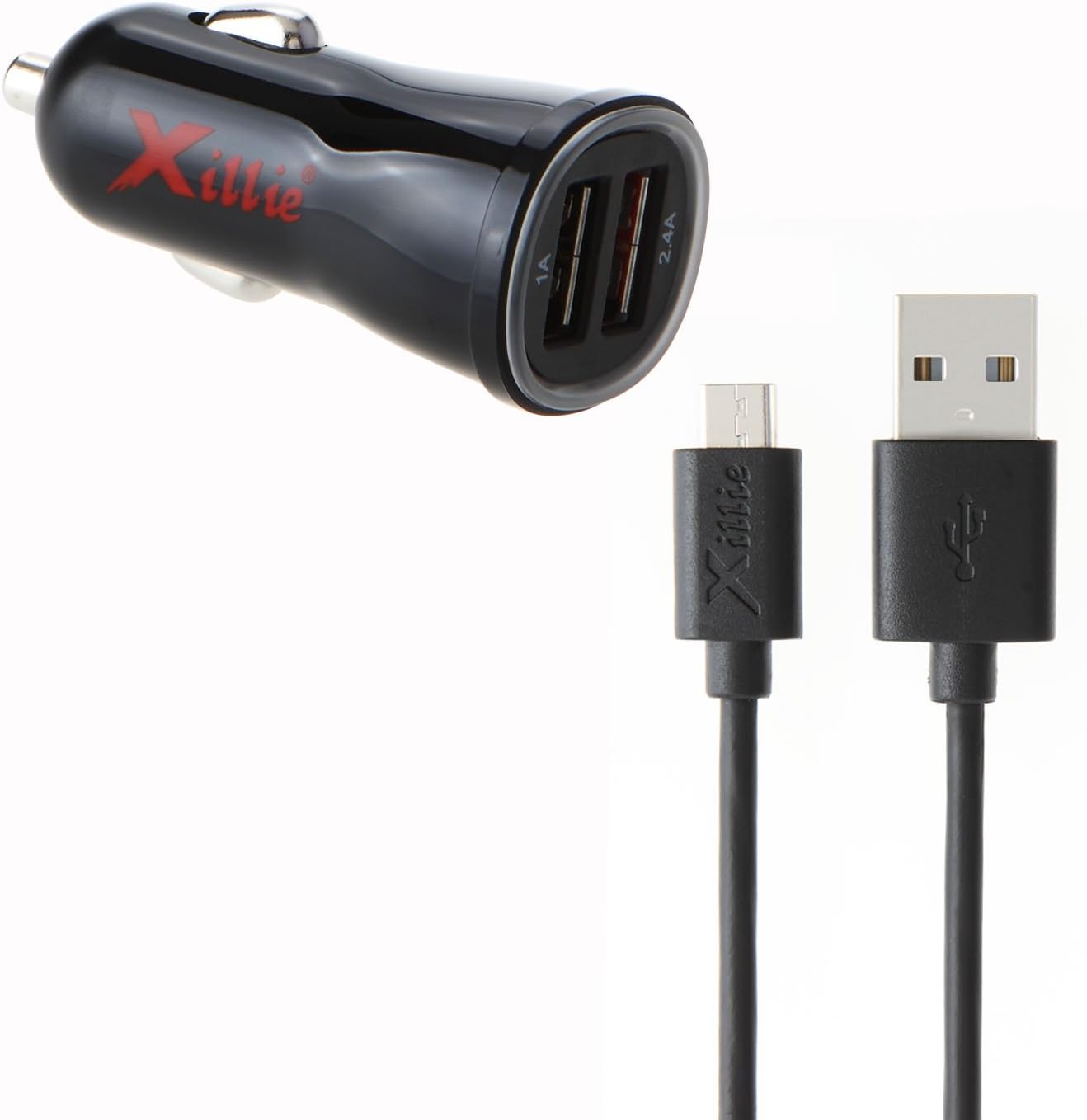 Xillie 3.4A/17W 2-Port USB Car Charger Portable Fast External Battery Pack Charger +4Ft Micro USB Cable Compatible to iPhone, iPad, iPod Touch and other Android devices.Black color