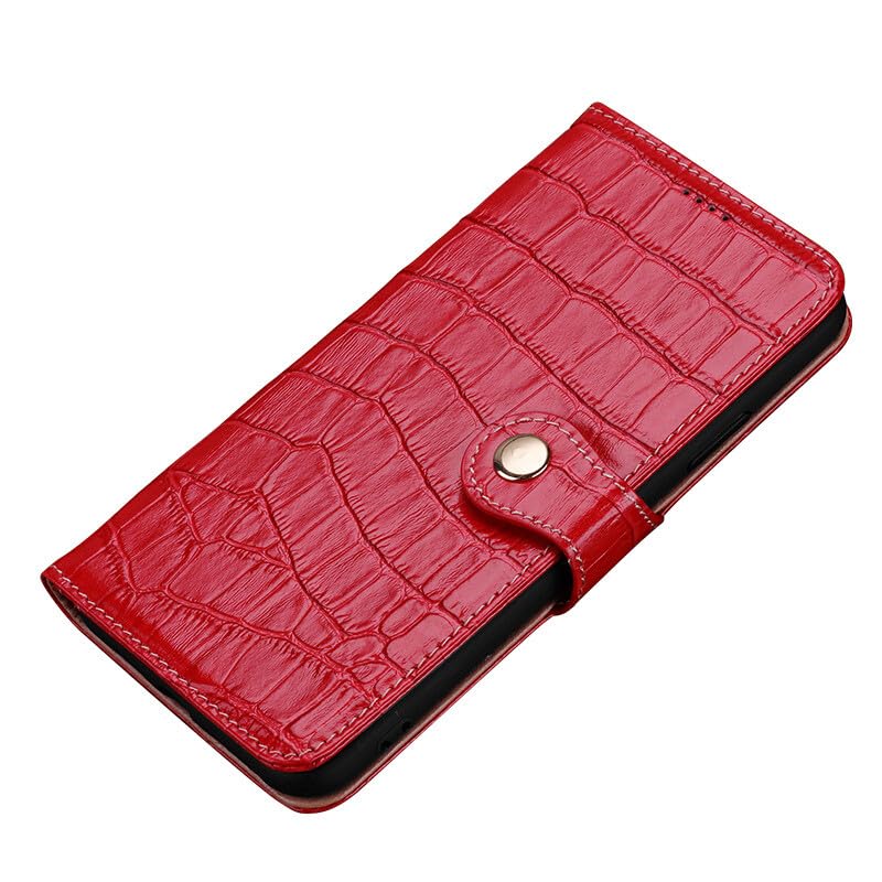 Étui iPhone 16 Pro Max rouge housse cuir véritable clapet rabat portefeuille - 3