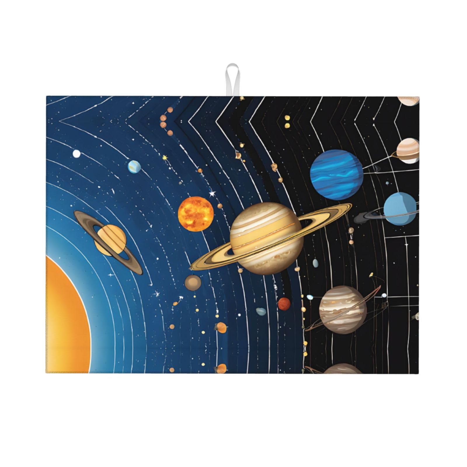 Outer Space Solar Systemprint Dish Drying Mat, Microfiber Dry Pad, Quick-Drying Dish Drainer Board Mat For Kitchen Counter-Top Tabletop Accessories,24x18 Inch