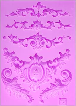 4 Pcs Baroque Style Curlicues Scroll Lace Fondant Silicone Molds, Filigree Relief Flower Chocolate Molds for 3D Sculpted Decoration Cupcake Topper Jewelry Polymer Clay Crafting Projects