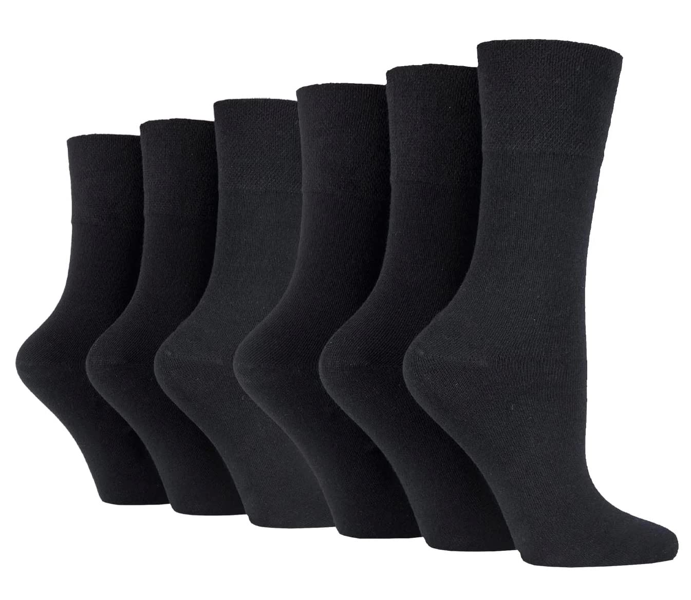 OnlyBee6 Pairs of Womens Non Binding Diabetic Soft Loose Top Black Socks
