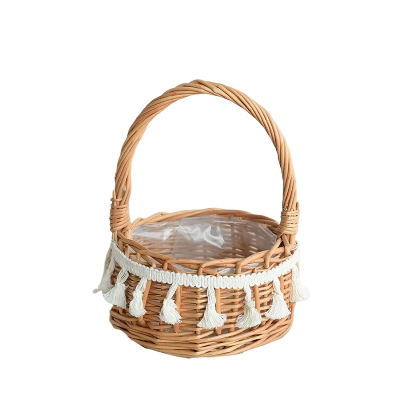 Hamper Basket 1PC Rattan Hand Woven Flower Basket Wedding Decorations Storage Basket Wicker Flower Pot With Tassels Decor(S)