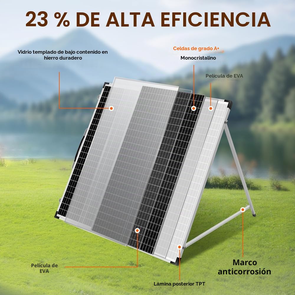 DOKIO 160W 18V Panel Solar Plegable Portátil Monocristalino con 10A Regulador de carga solar (2 puertos USB) + bolsa de transporte, para batería de 12V