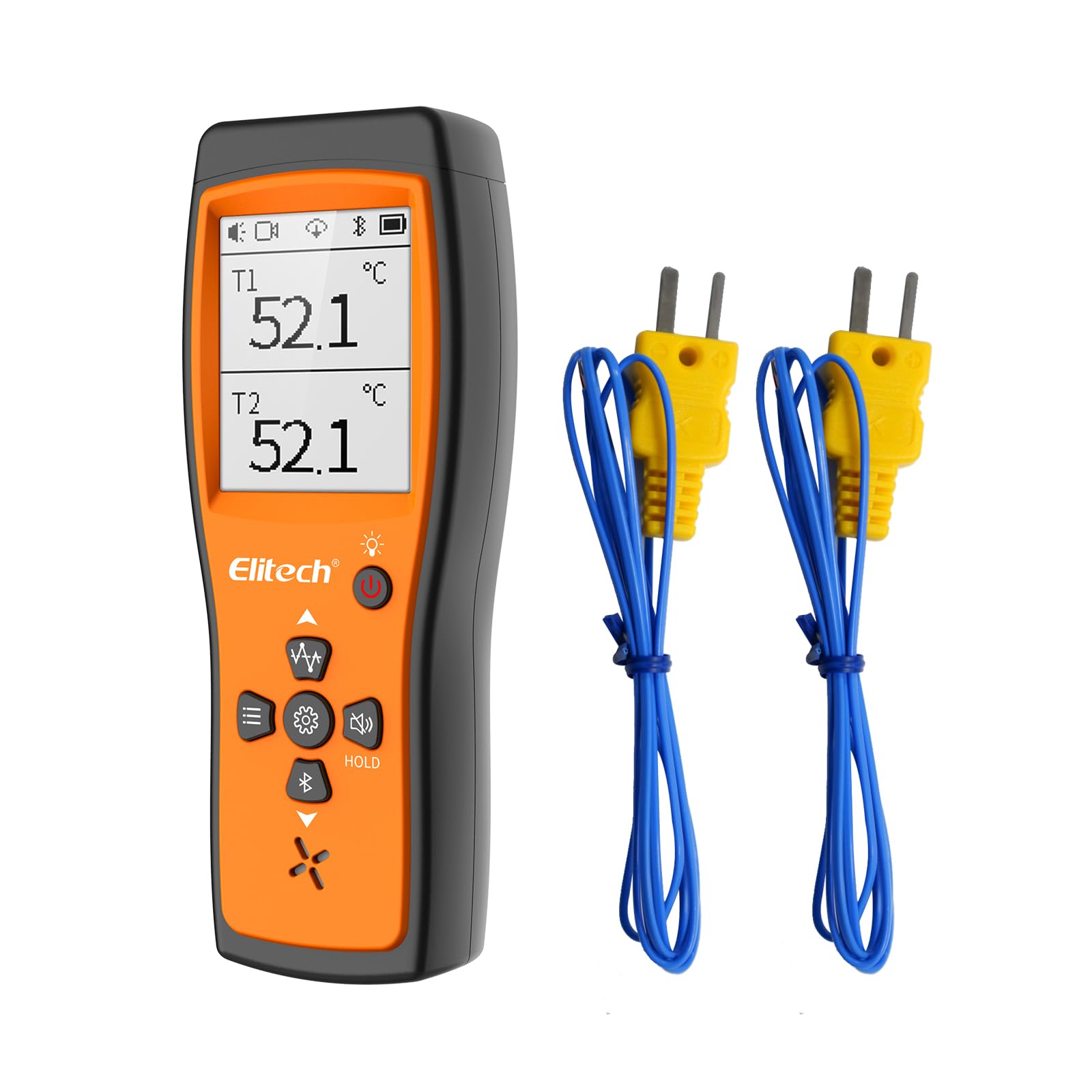 Elitech Thermocouple K-Typ Temperaturlogger Bluetooth Dual-Kanal - ±0,5°C Genauigkeit, APP-Echtzeitalarm, 5000 Punkte Speicher für Kühlkette & Labor