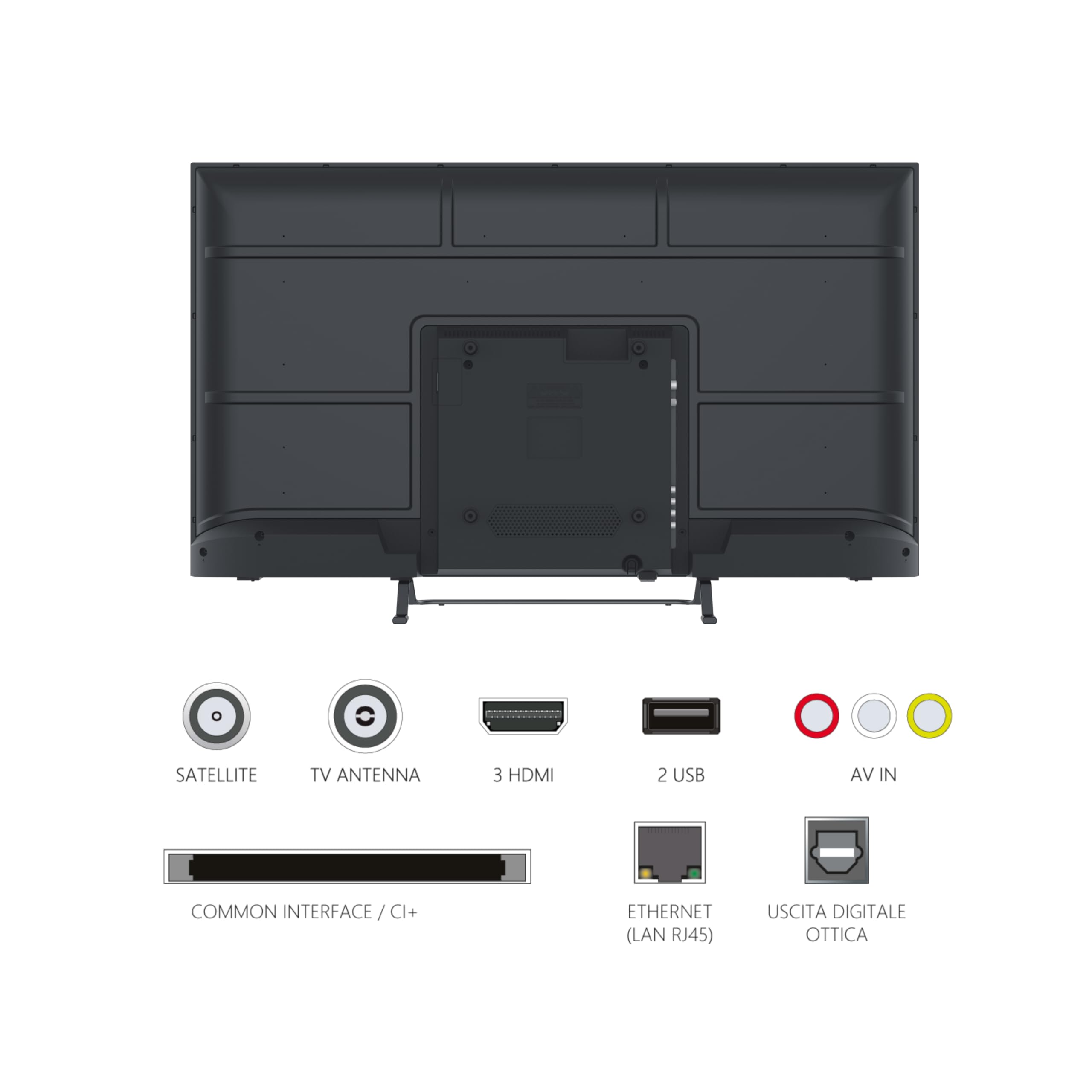 DIGIQUEST Smart TV 40", bezramowy, Full HD, Android Google TV, Wi-Fi, LCN Tivùsat, podwójny tuner, Mediaplayer, funkcja CEC, centralna podstawa, czarny [klasa efektywności energetycznej E]