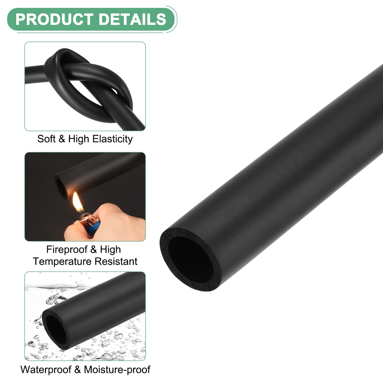 M METERXITY Pipe Insulation Tube, 28mm 1-1/8" ID 38mm OD 3.3Ft 1m Length - Image 2
