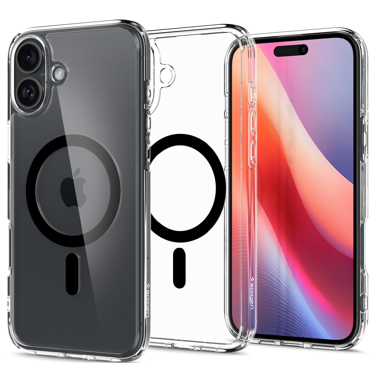 Spigen 【創業18年の技術力】iPhone 16 ケース クリア MagSafe対応 耐衝撃 ストラップホール 黄変防止 バンパー 米軍MIL規格 ウルトラ・ハイブリッド・マグフィット ACS08206 (ブラック)